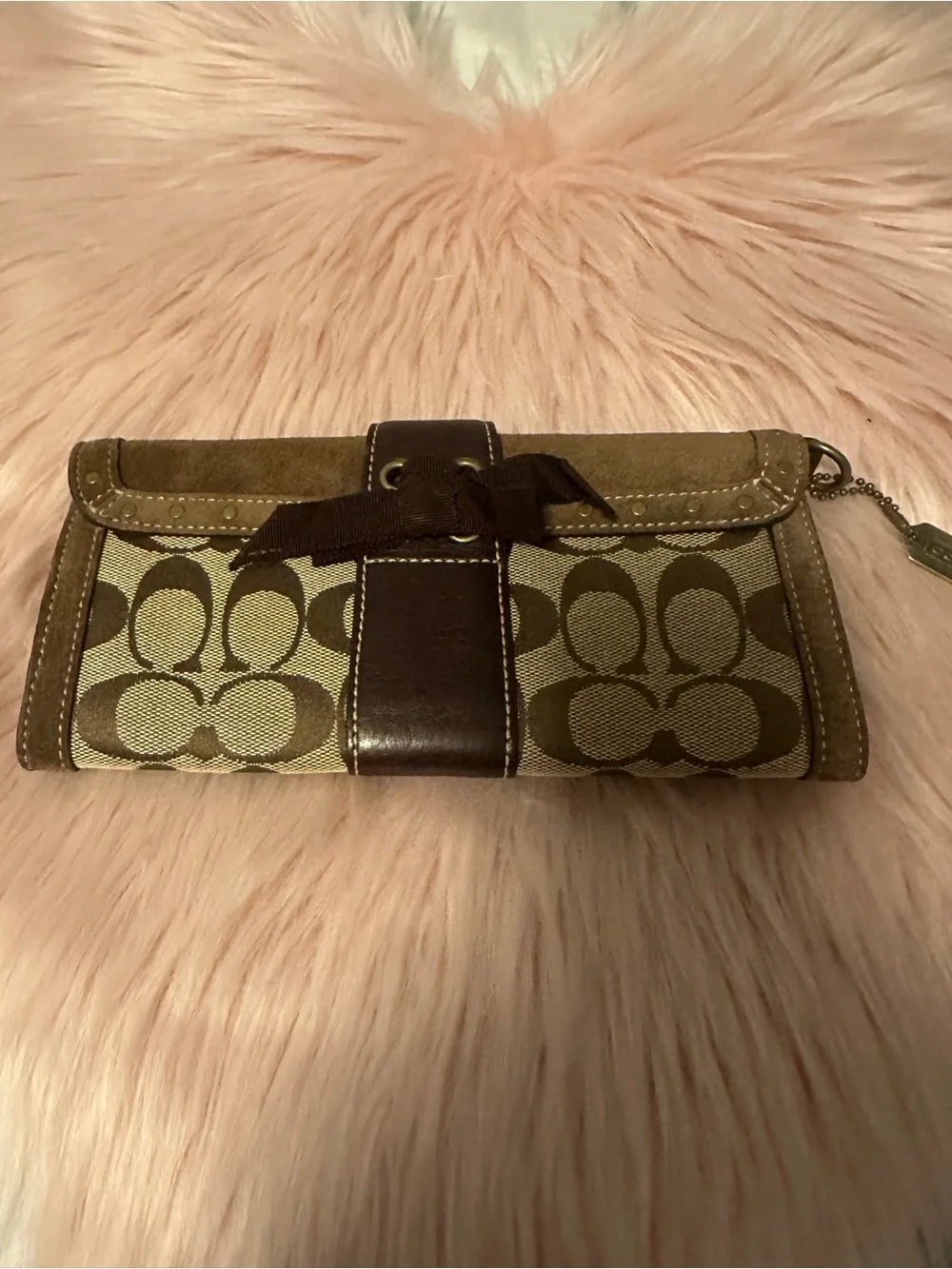 Coach Soho Signature Canvas and Suede Buckle Flap Wallet